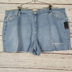 🔴 Eloquii High-Rise Distressed Split Hem Stretch Shorts Women Plus 16 Blue NWOT